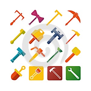 Collection of stylized construction and repair tools icons