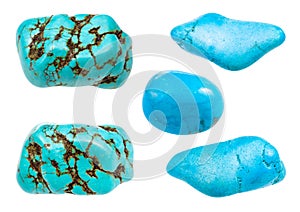 Set of various Turquenite gemstones isolated photo
