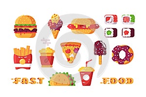 Set of various type of fast food