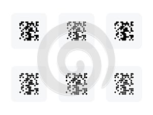 Set of various types of qr code. Various qr code structure. Dot, line, pixel, square. Vector