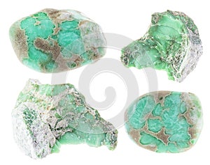 Set of various variscite stones cutout on white