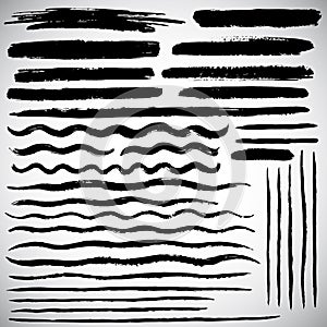 Set of various vector brush strokes, hand drawn lines