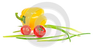 Set of various vegetables. Onion , tomatoes, peppers. White background.