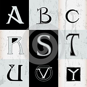 Set of various vintage letters, handdrawn fonts, g