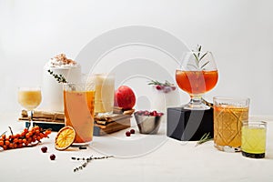 Set of various winter cocktails