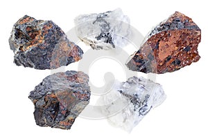 Set of various wolframite stones cutout on white