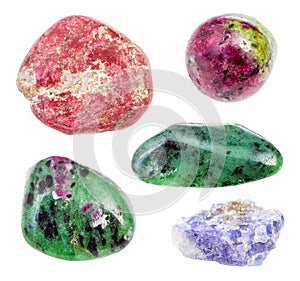 Set of various Zoisite gemstones isolated