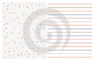 Set of 2 Varius Abstract Vector Patterns. Beige,Blue and Warm Pink Round Shape Falling Confetti.