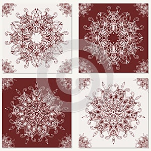 Set of vector abstract backgrounds with mandala elements. Decorative seamless. Vintage geometric textures. Lace pattern.