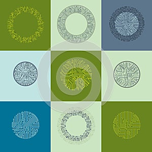 Set of vector abstract technology elements with round colorful c