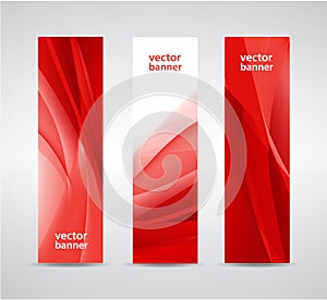 Set of vector abstract wavy red banners, vertical.