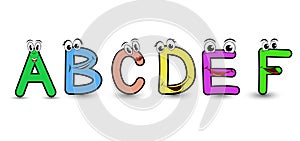 Set of vector alphabet funny cartoon styled hand drawn font with a b c d e f letters