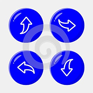 A set vector arrow 3d icons of modern trend in the style with gradient, blur and transparency. The collection includes 4 icons in