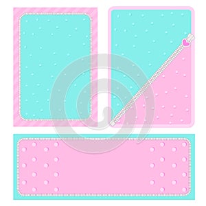 Set of vector background with hearts and dots for invitation card. Candy shop showcase frame.