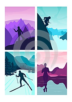 Set vector background with polygonal landscape illustration with photo
