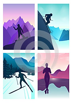 Set vector background with polygonal landscape illustration with photo