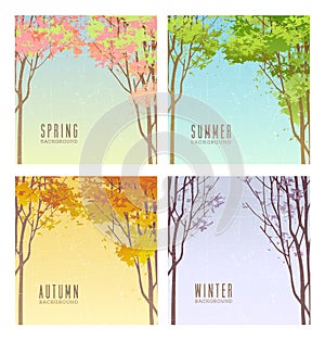 Set of vector backgrounds illustrating the 4 seasons