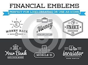 Set of Vector Banking Finance Money Signs. Payments and Income. Cryptocurrency. Can be used as Logo or Icon in premium quality.