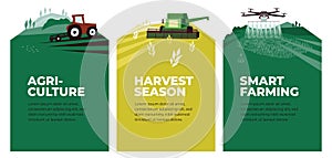 Set of vector banners with agriculture, harvest, smart farming