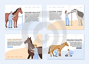 set of vector banners with equine veterinarians