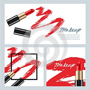 Set of vector banners with red lipstick and lipstick smears