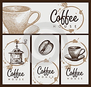 Set of design elements on the theme of coffee house