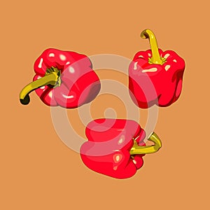 Set of vector bell pepper icon. Painted paprika