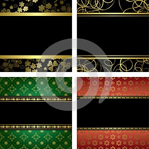 Set - vector black card with golden frames