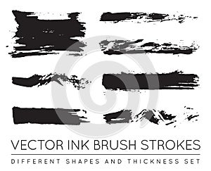 Set of Vector Black Pen Ink Brush Strokes. Grunge Ink Brush Stroke. Dirty Brush Stroke.