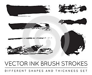 Set of Vector Black Pen Ink Brush Strokes. Grunge Ink Brush Stroke. Dirty Brush Stroke.