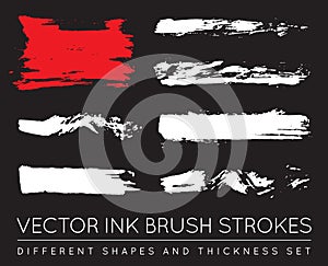 Set of Vector Black Pen Ink Brush Strokes. Grunge Ink Brush Stroke. Dirty Brush Stroke.