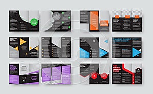 Set of vector black templates for tri-fold brochures with space