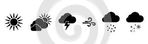 Set of vector black Weather icons. Weathers icons. Weather vector icons. Weather forecast sign symbols. Weathers signs