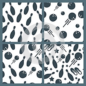 Set of vector black and white bowling seamless pattern.