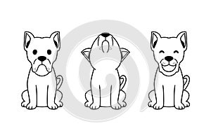 Set of vector black and white cartoon character cane corso dog