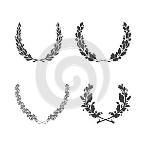 Set of vector black and white circular foliate wreaths for award achievement heraldry and nobility photo