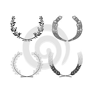 Set of vector black and white circular foliate wreaths for award achievement heraldry and nobility