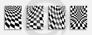 Set of vector black and white geometric covers. Unusual simple posters with checker abstract print