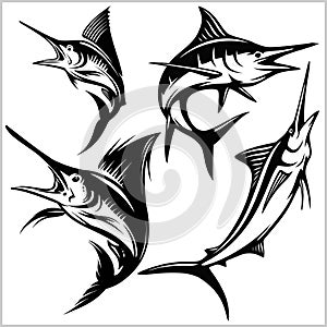 Set of vector blue marlin fish