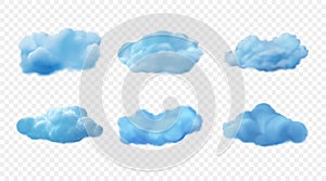 Set of vector bright blue fluffy clouds.
