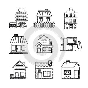 Set of vector buildings icons and concepts in sketch style