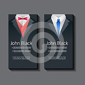 Set of vector business card templates with men's suits