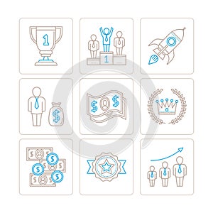 Set of vector business icons and concepts in mono thin line style