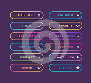 Set of vector button modern gradient line style