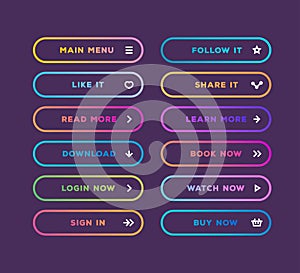 Set of vector button modern gradient line style