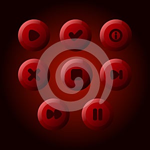 set vector button red glossy for game ui