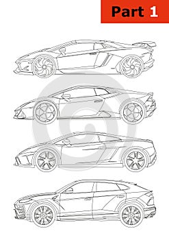 A set of vector car layouts.