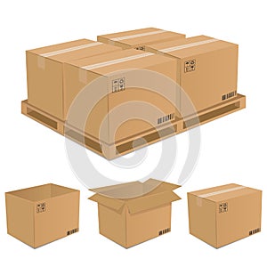 Set of vector cardboard boxes