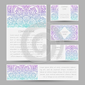 Set of vector cards with abstract mandala ornament.