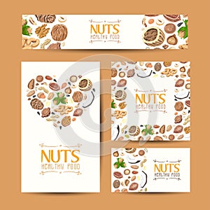 Set of vector cards with nuts and seeds